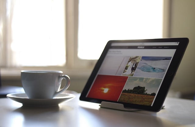 desk with desktop and cup